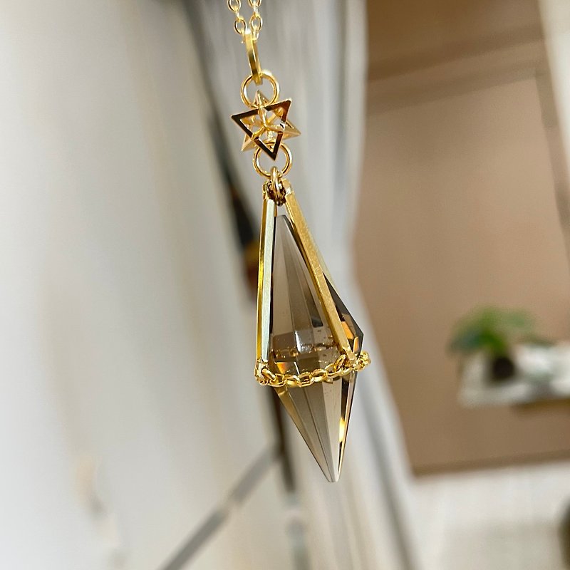 【Sacred Bonding】 Smoky quartz Pendulum Necklace / Brass Necklace / Merkaba - Other - Copper & Brass Gold