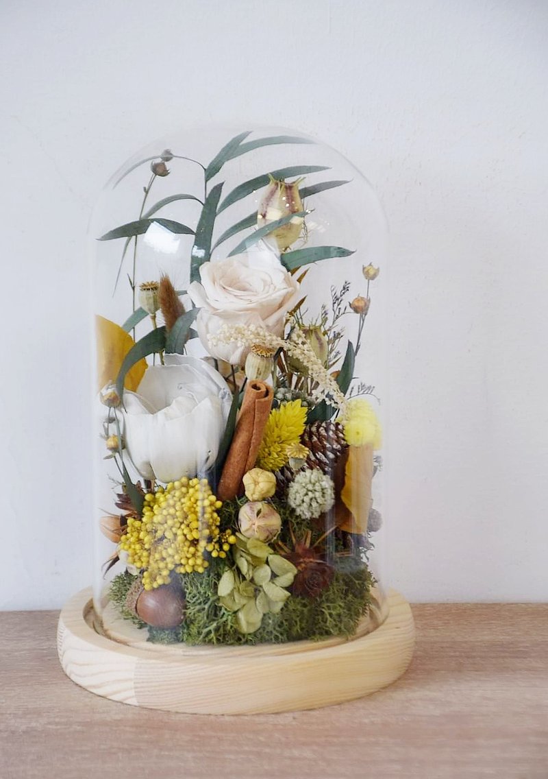 Led燈永生玫瑰大地色系玻璃罩盅 - 擺飾/家飾品 - 植物．花 