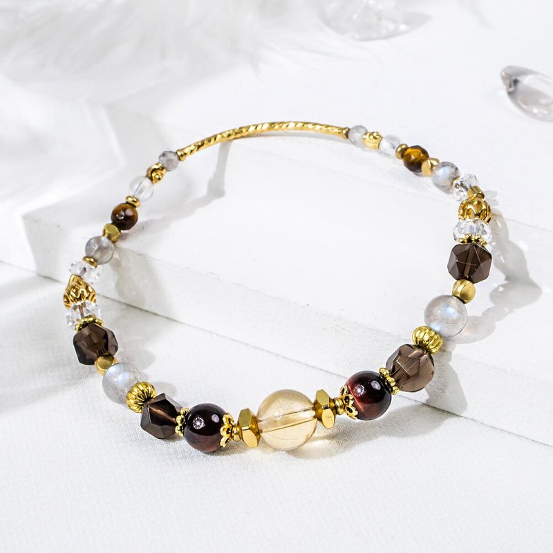 Day and Night | A96 Citrine Red Stone Labradorite Citrine Crystal Bracelet - สร้อยข้อมือ - เครื่องเพชรพลอย สีเหลือง