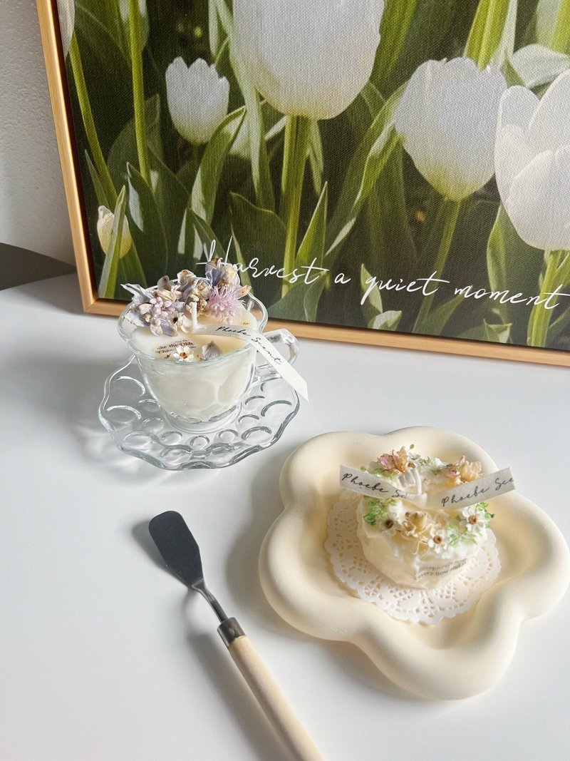 香氛手作體驗課程-花茶香氛杯、奶油抹醬花園蛋糕蠟燭 - 蠟燭/香氛/調香 - 蠟 