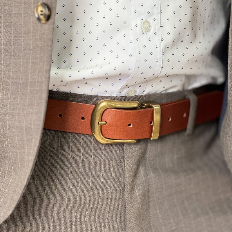 Red-brown leather belt free customized engraved birthday gift/overseas travel/boyfriend gift - เข็มขัด - หนังแท้ สีนำ้ตาล