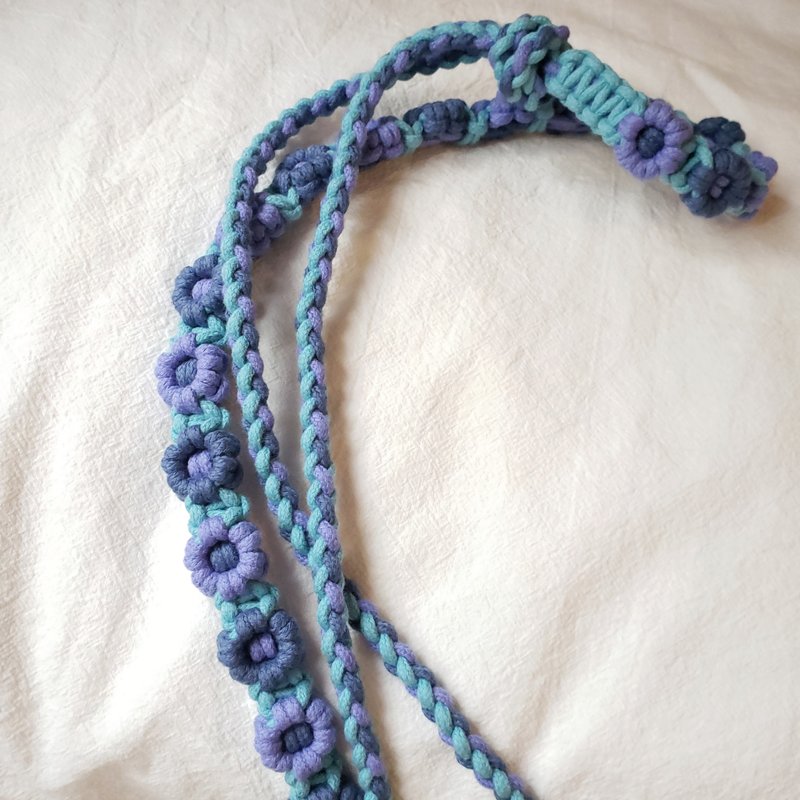 Adjustable French braided flower phone lanyard back strap - Lanyards & Straps - Cotton & Hemp Blue