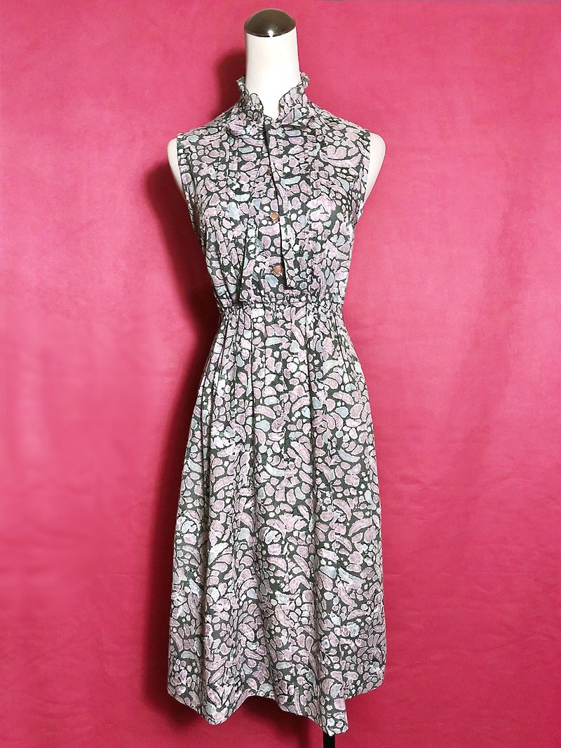 Lotus Leaf Flower Textured Sleeveless Vintage Dress / Bring back VINTAGE abroad - One Piece Dresses - Polyester Pink