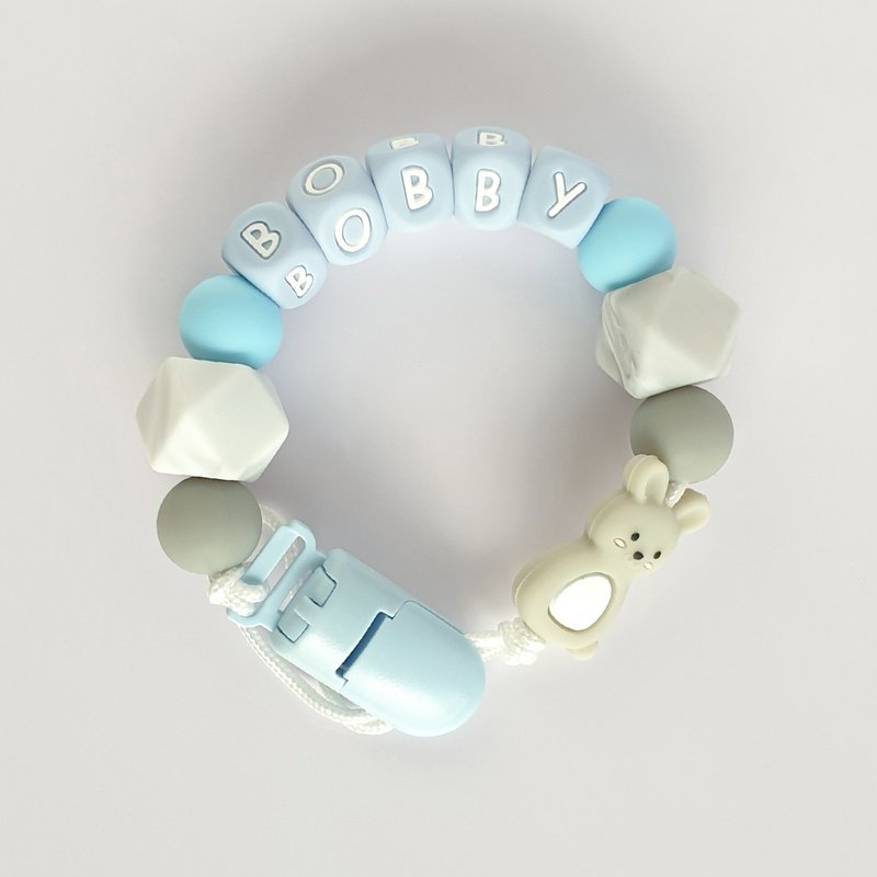 客製化 27公分 BOBBY 兔子 奶嘴鏈 - 寶寶/兒童玩具/玩偶 - 其他材質 藍色