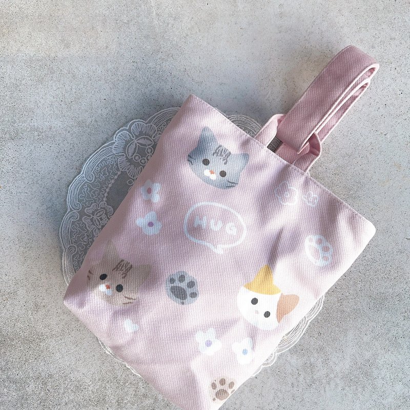 Cat small bag beverage bag - Handbags & Totes - Cotton & Hemp Pink