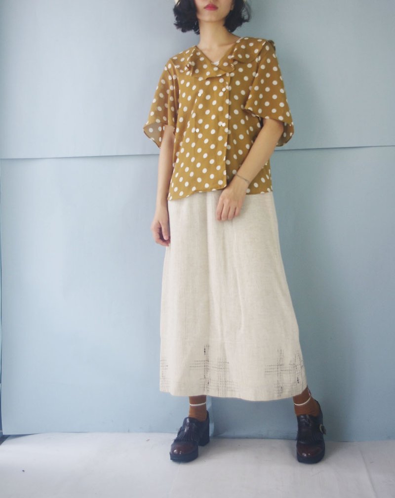 Treasure hunt vintage - beige cotton dotted skirt - Skirts - Cotton & Hemp White