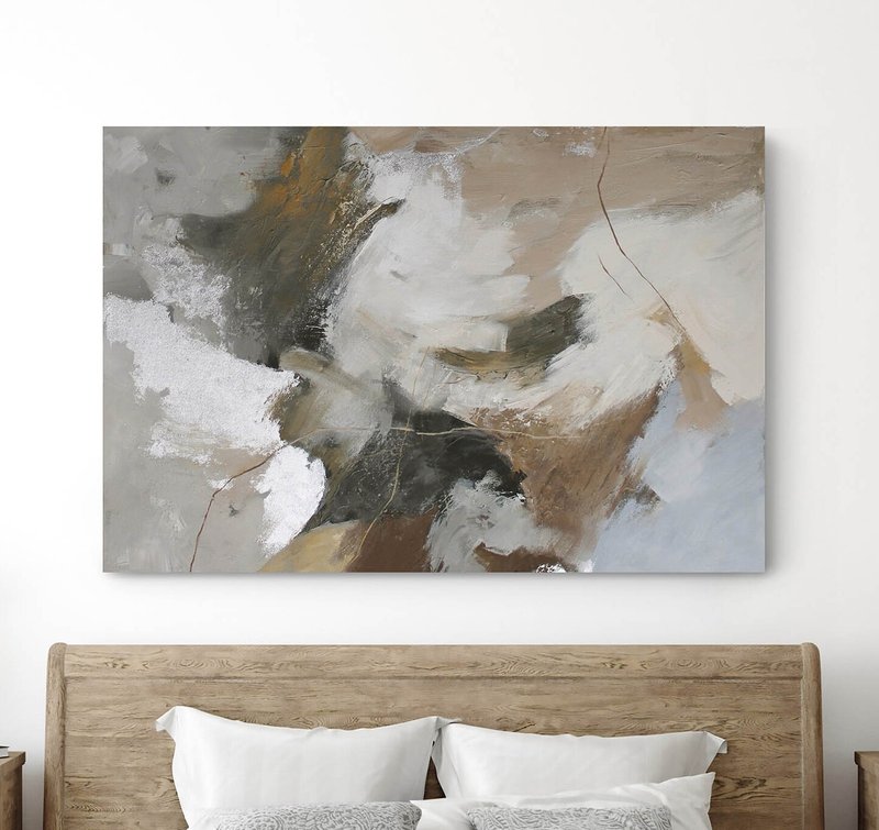 Taupe Painting | Taupe Abstract Art | Brown and Silver Painting | Flock - 壁貼/牆壁裝飾 - 棉．麻 咖啡色