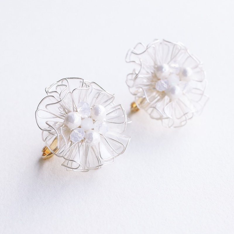 Astrology and Flower - Transparent Pearl. Resin Crystal Flower Earrings / Ear Clamp - Earrings & Clip-ons - Resin Transparent