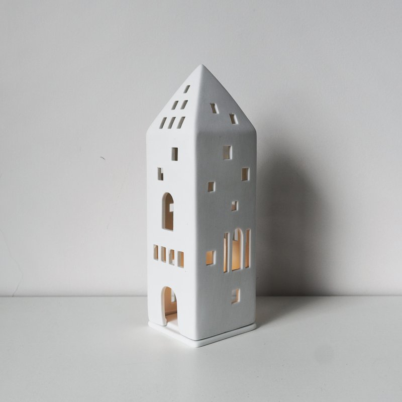 Räder, Germany | Village Series White Porcelain Small House Decorative Candlestick-Tower - ของวางตกแต่ง - เครื่องลายคราม สีเทา