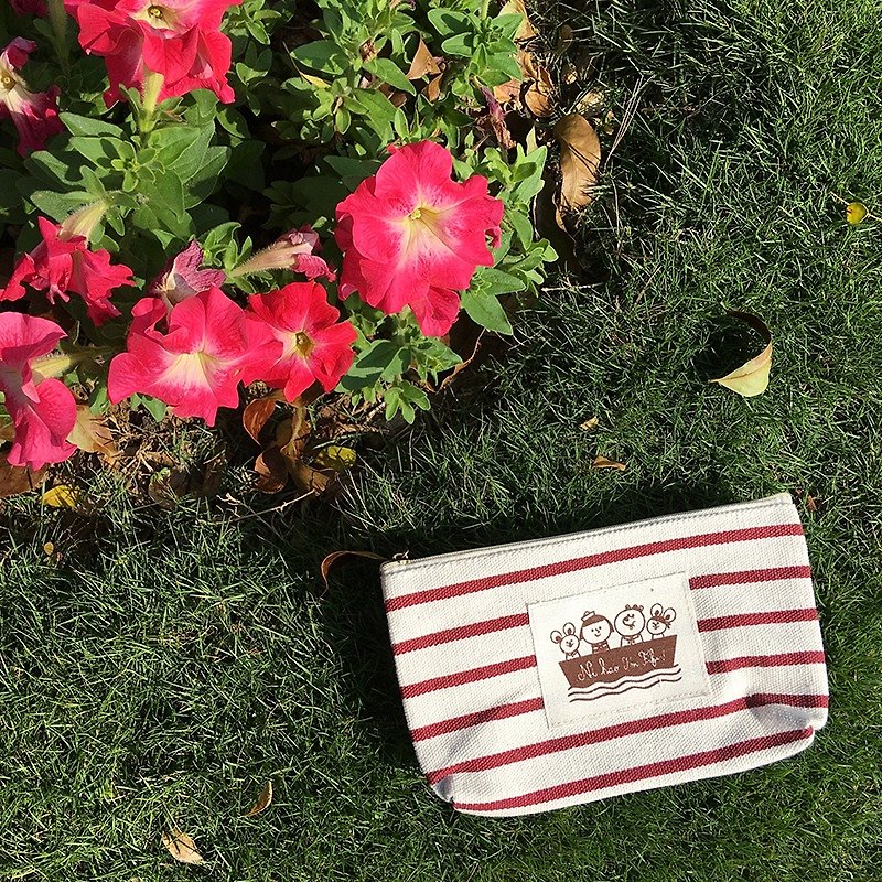 FiFi Cotton Canvas Stripe Storage Bag - Red - กระเป๋าเครื่องสำอาง - ผ้าฝ้าย/ผ้าลินิน สีแดง