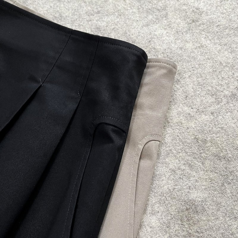 Irregular combination skirt black/ Khaki - Skirts - Cotton & Hemp Black