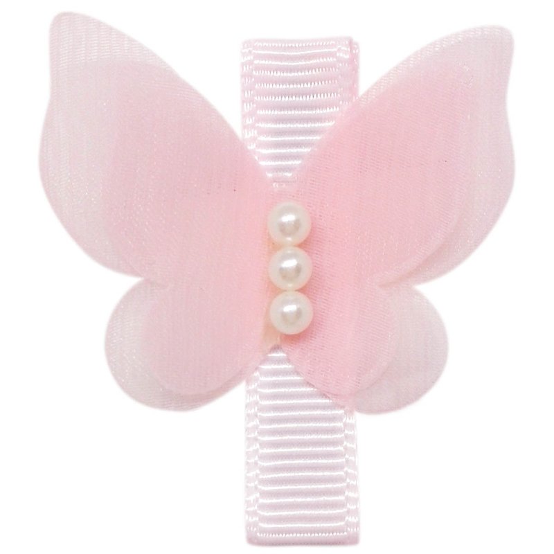 Cutie Bella Chiffon yarn pearl butterfly hairpin all-inclusive cloth handmade hair accessories Butterfly-Pinky - เครื่องประดับผม - เส้นใยสังเคราะห์ สึชมพู