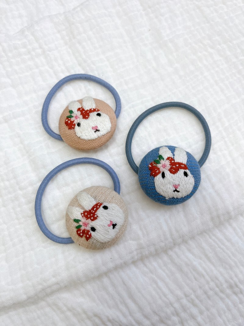 White bunny hair tie / handmade - Hair Accessories - Cotton & Hemp Multicolor