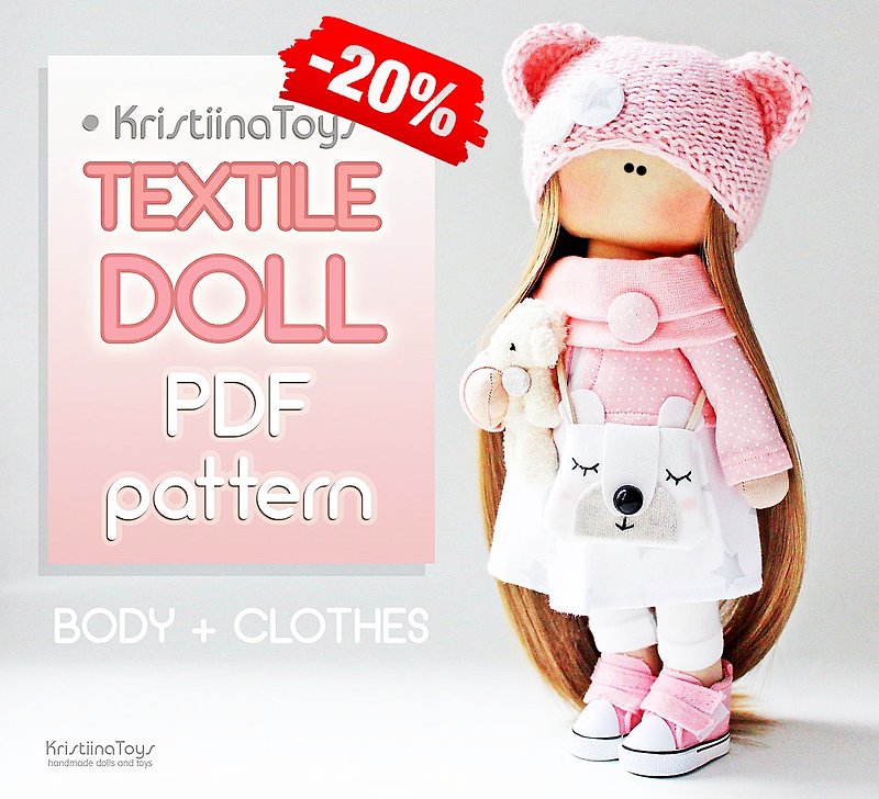 Digital PDF doll pattern NO instructions Handmade doll body and clothes pattern
