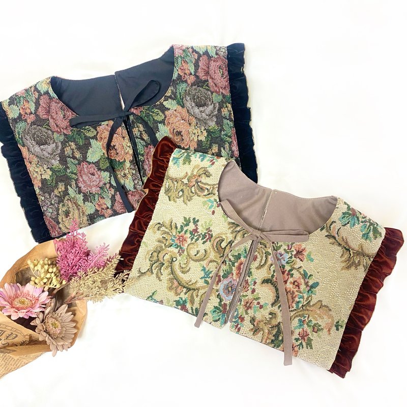 クラシカルなベロアフリルのゴブランつけ襟 (ブラック) - 領結/領巾 - 聚酯纖維 黑色