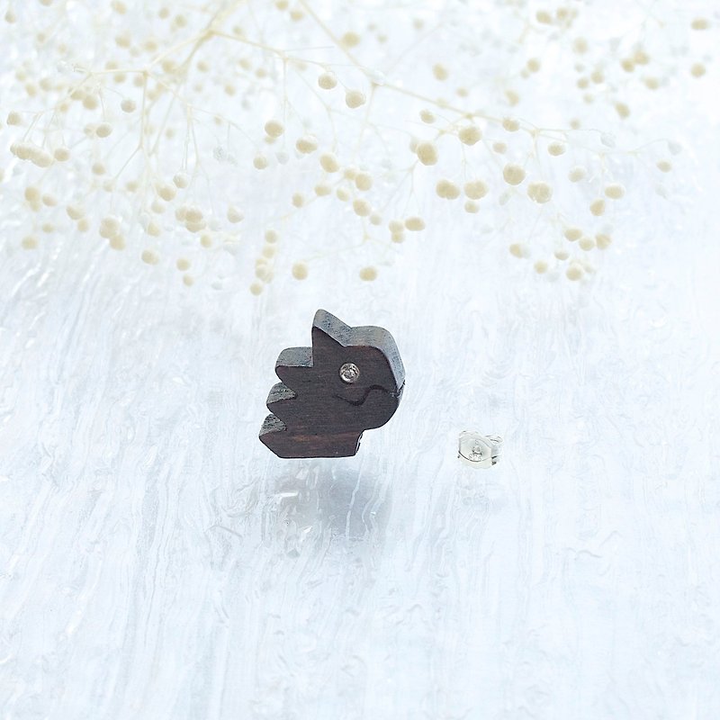 Dragon wooden earring ( 925 sterling silver studs) one per - Earrings & Clip-ons - Wood Brown