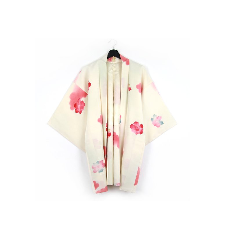 Back to Green-日本帶回羽織 水彩感 花卉 /vintage kimono - 女大衣/外套 - 絲．絹 