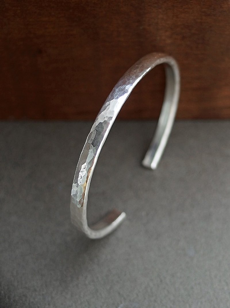 Phantom Sterling Silver Forged Knocking Bracelet/Neutral Engravable - Bracelets - Silver Silver
