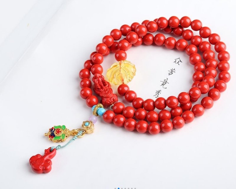 新款美貨 天然原礦硃砂精品紅砂三圈手鏈 精品原創 - 手鍊/手環 - 寶石 