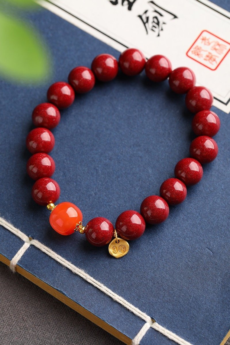 Natural cinnabar fine purple gold sand single circle bracelet size about 10mm content up to 95% - สร้อยข้อมือ - เครื่องเพชรพลอย 