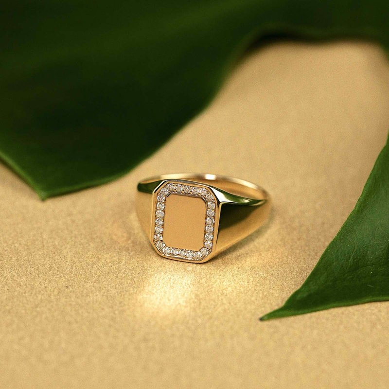 【Purplemay jewellery】純14K黃金復古鑽石刻字戒指 - R175 - 戒指 - 貴金屬 金色