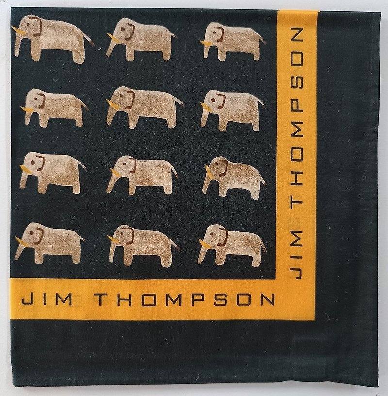Jim Thompson Vintage Handkerchief Elephants 16.5 x 16 inches - ผ้าเช็ดหน้า - ผ้าฝ้าย/ผ้าลินิน สีดำ
