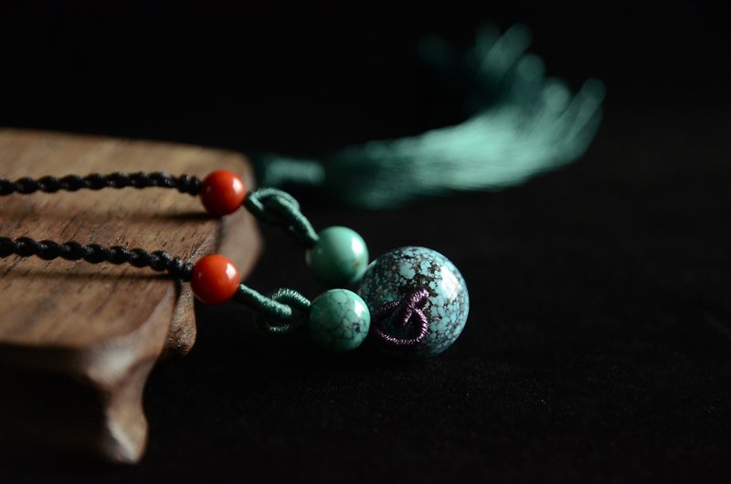 [August] natural ore turquoise turquoise necklace - Necklaces - Semi-Precious Stones Green