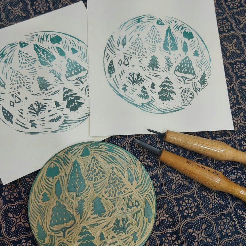 【クリスマスプレゼント】クリスマスツリー-木版画/手捺染 - ポスター・絵 - 紙 ホワイト