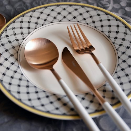 Cutipol Goa White Matte Brushed Gold-Plated Cutlery Collection