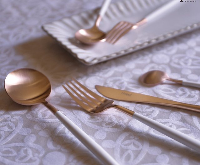 Cutipol Goa White Matte Brushed Gold-Plated Cutlery Collection