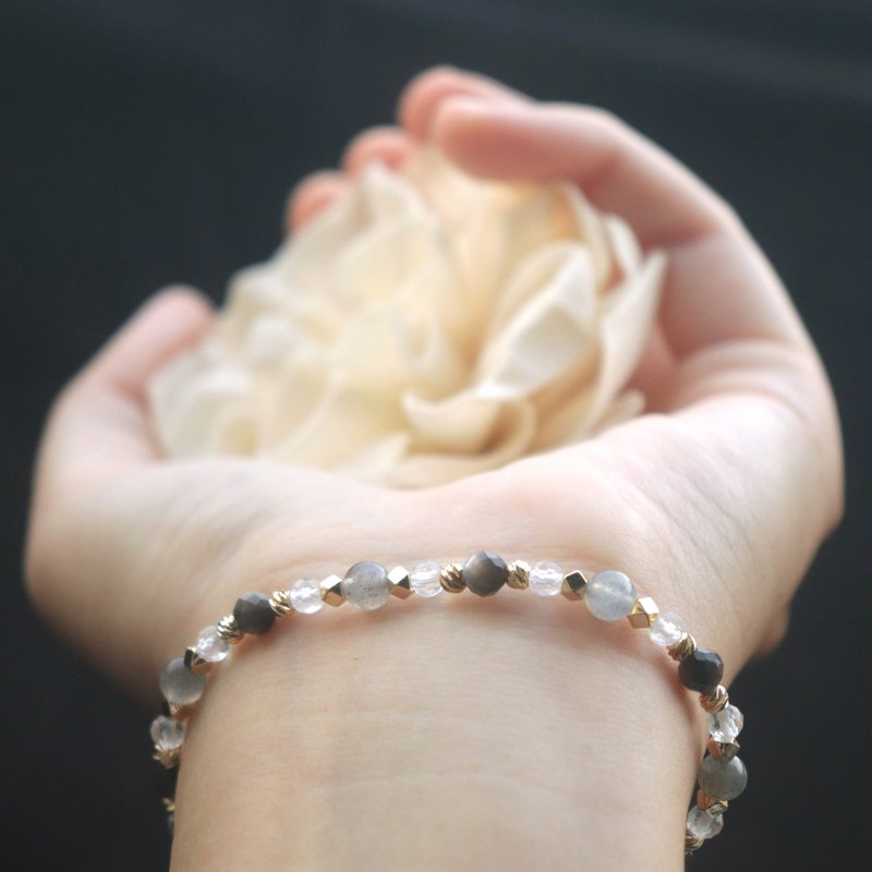 拉長石-白水晶-銀曜石-招財-防小人-水晶手鍊 - 手鍊/手環 - 水晶 多色