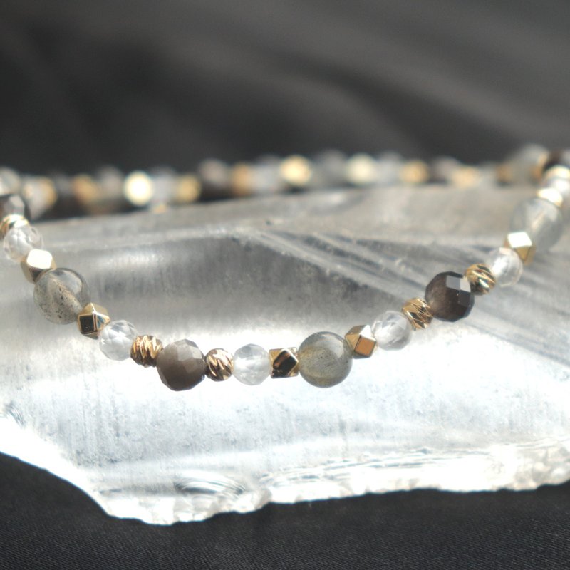 ラブラドライト・ホワイトクォーツ・シルバーオブシディアン - 金運アップ・魔除け - 天然石ブレスレット - ブレスレット - クリスタル 多色