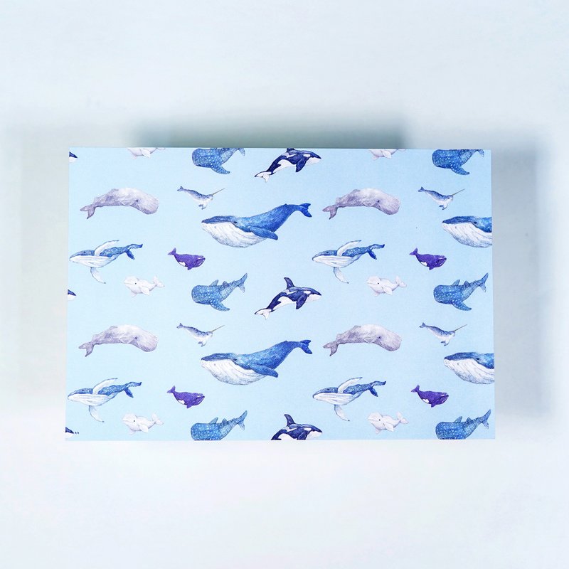 【鯨歸何處】 水彩插畫 花樣明信片 手帳 鯨魚 鯨落 海洋 - 卡片/明信片 - 紙 藍色