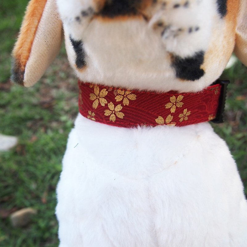 Japanese-style sakura dog collar leash - Collars & Leashes - Cotton & Hemp Red