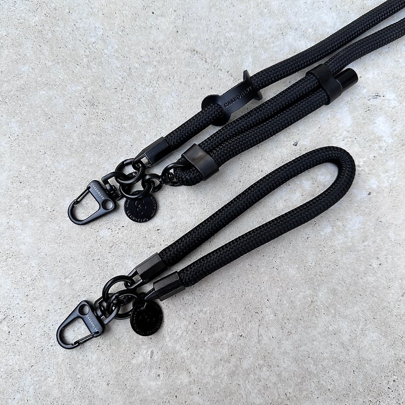 [10mm] Pure Black Mountain style portable wrist lanyard with transparent clip - Phone Accessories - Nylon Black