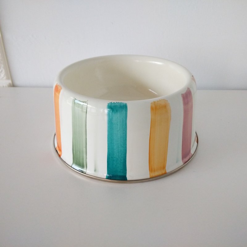 Painted enamel stripes pet bowls (big size) - ชามอาหารสัตว์ - วัตถุเคลือบ หลากหลายสี