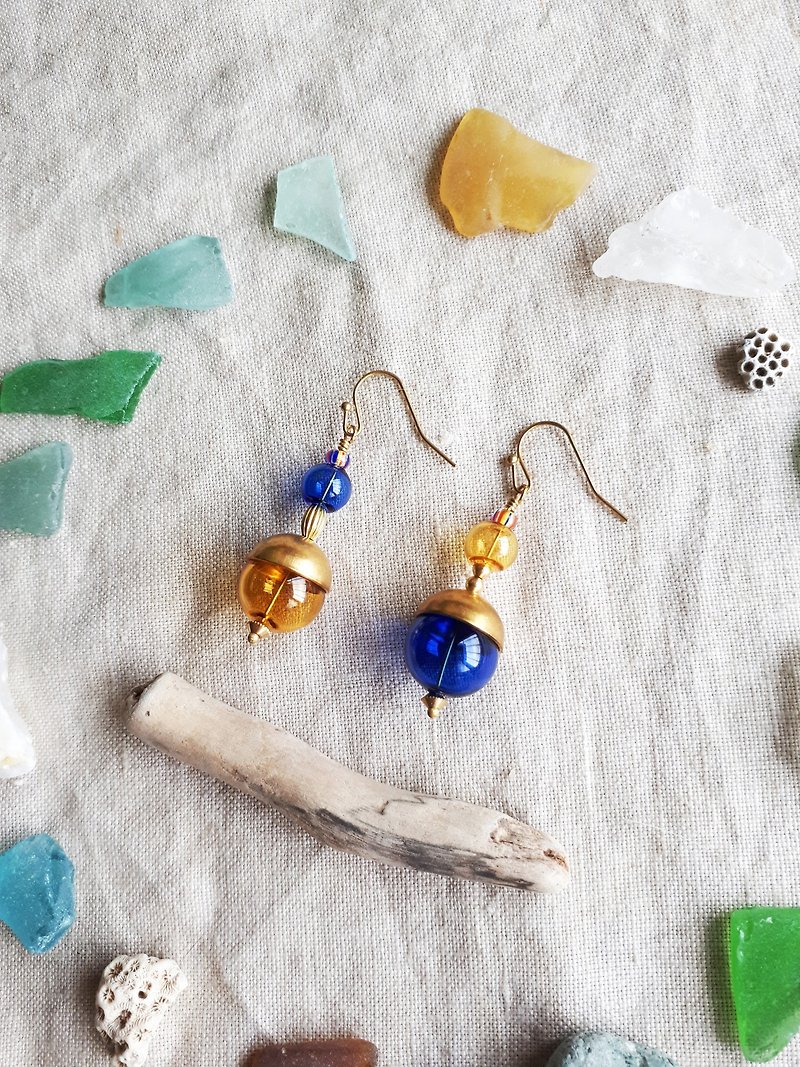 A pair of circus glass balls_handmade earrings - Earrings & Clip-ons - Glass Blue