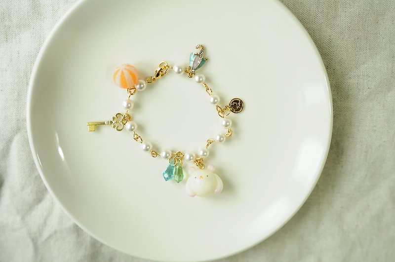 Sweet Dream☆Mochi Little White Bear So Delicious Pearl Bracelet - Bracelets - Gemstone White