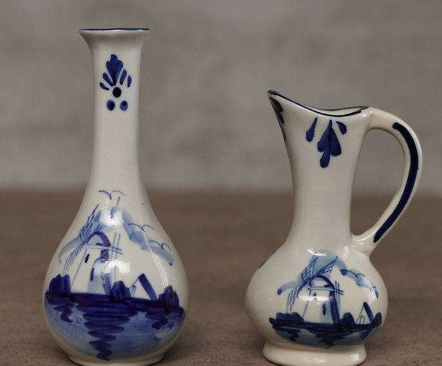 オランダ デルフトブルー デルフトブルー手描き風車花瓶 2個セット / デルフト - ショップ Lu0026R Antiques and Curiosa 花瓶・植木鉢  - Pinkoi