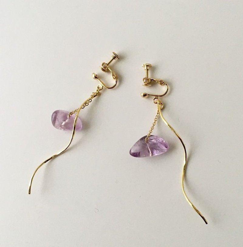 [Positive! ] Amethyst & Wave of earrings or piercings - Earrings & Clip-ons - Gemstone Purple