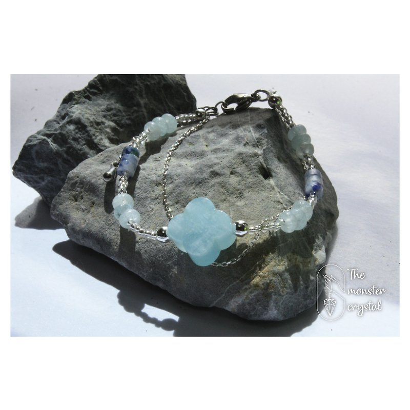 海藍寶 x 藍紋貝殼x 玻璃珠手鏈 - 手鍊/手鐲 - 水晶 透明