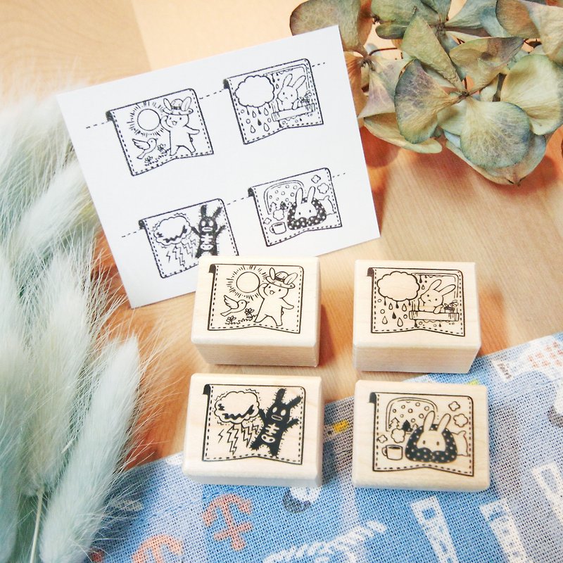 Weather Bunny-4 into maple seal set (change to white rubber) - Stamps & Stamp Pads - Wood 