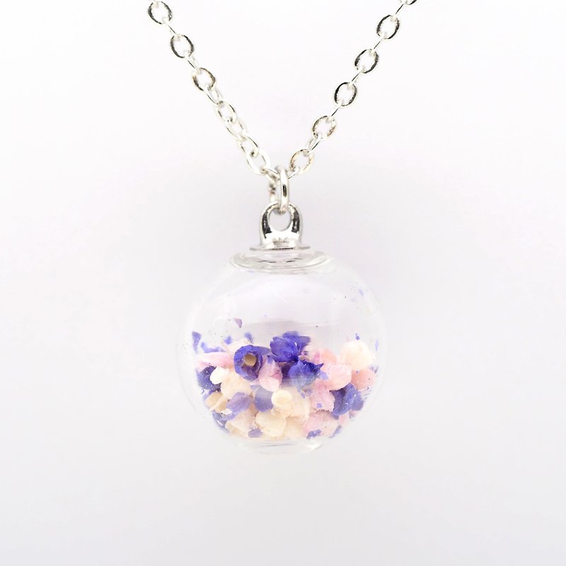 「OMYWAY」Handmade Dried Flower Necklace - Glass Globe Necklace 1.4cm - สร้อยติดคอ - แก้ว ขาว