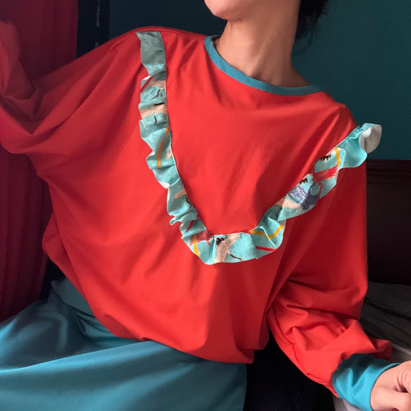 Gorgeous tops like goldfish made from vintage kimono and super stretch textile - Women's Tops - Nylon Red