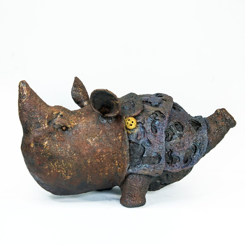 犀旺系列 | 犀牛 - 陶胎 漆器 仿古 陳金旺老師手作 - 擺飾/家飾品 - 陶 藍色
