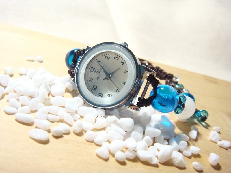 柚子林琉璃 - 手錶 - 設計款 - 浪花朵朵 - 女錶 - 玻璃 藍色
