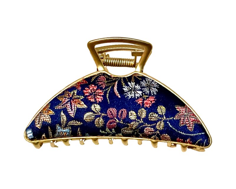 夜華花韻 錦織バンスクリップ バナナクリップ シャーククリップ ヘアゴム ヘアクリップ スプリングクリップ - ヘアアクセサリー - シルク・絹 ブルー