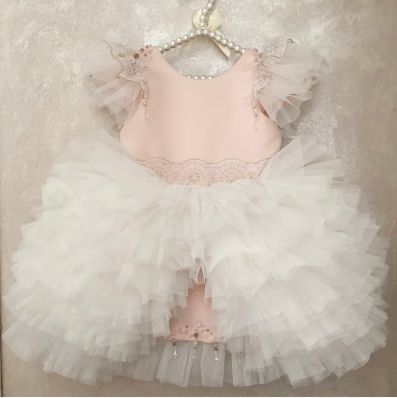 Pink and ivory dress with headband for girl. Birthday dress. Flower girl dress. - 男/女童禮服 - 其他材質 