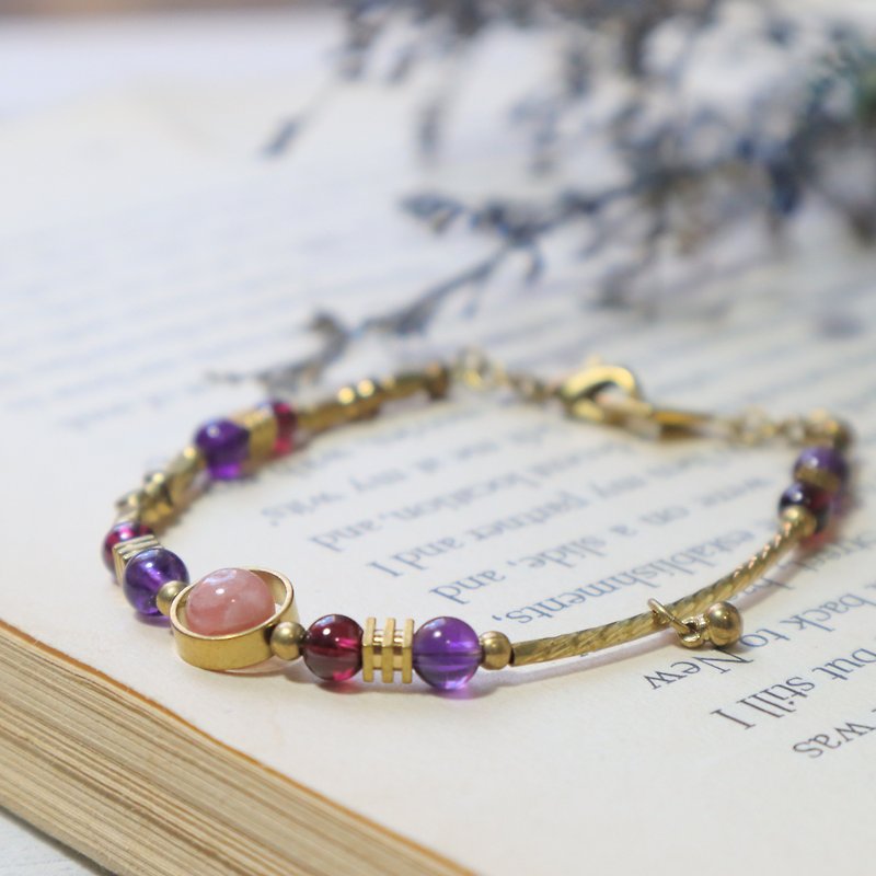 Foam pattern of red Bronze bracelet Stone/ amethyst / Stone brass Tanabata gift customization - สร้อยข้อมือ - ทองแดงทองเหลือง สึชมพู