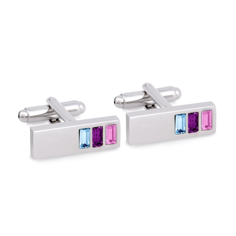 Rectangle Cufflink with Blue and Shades of Purple Crystal - 袖扣 - 其他材質 多色